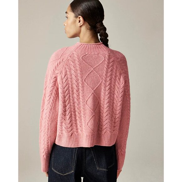 J Crew Cable-knit Rollneck Sweater in Supersoft Yarn Heather Dusty Rose - Picture 2 of 11